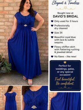 Cindy Collection David's Bridal Royal Blue Formal Gown – Size 3X